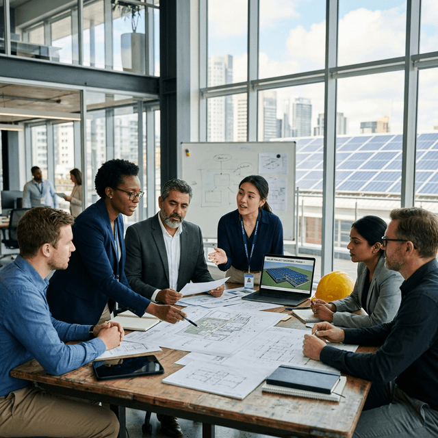 Engineering team discussing project